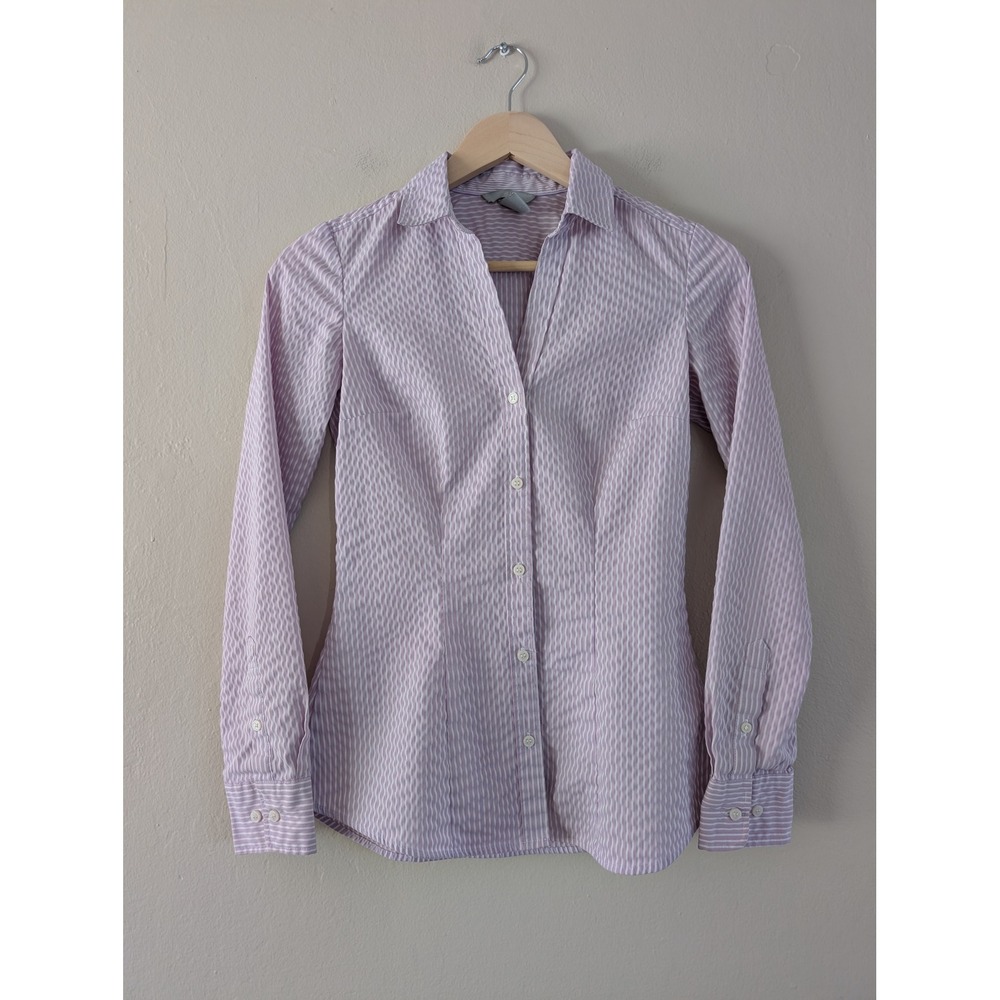 HM Womens Purple Striped Seersucker Button Down Tailored Shirt Blouse Size 2